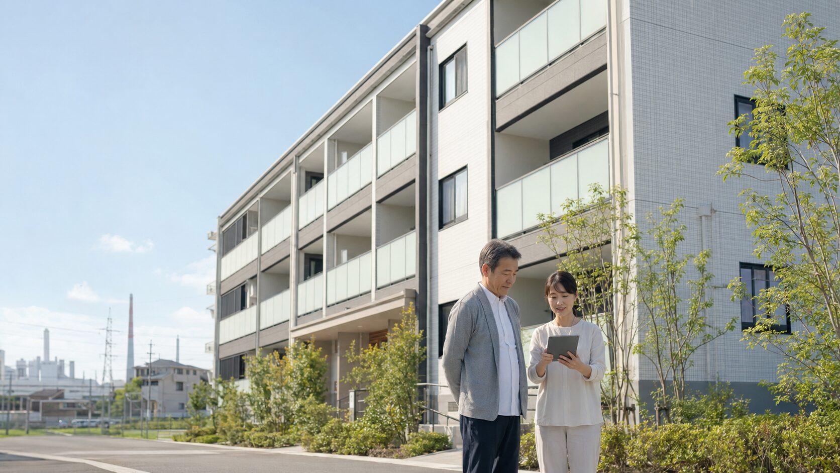 西三河の賃貸住宅を確認するオーナーと担当者のイメージ
