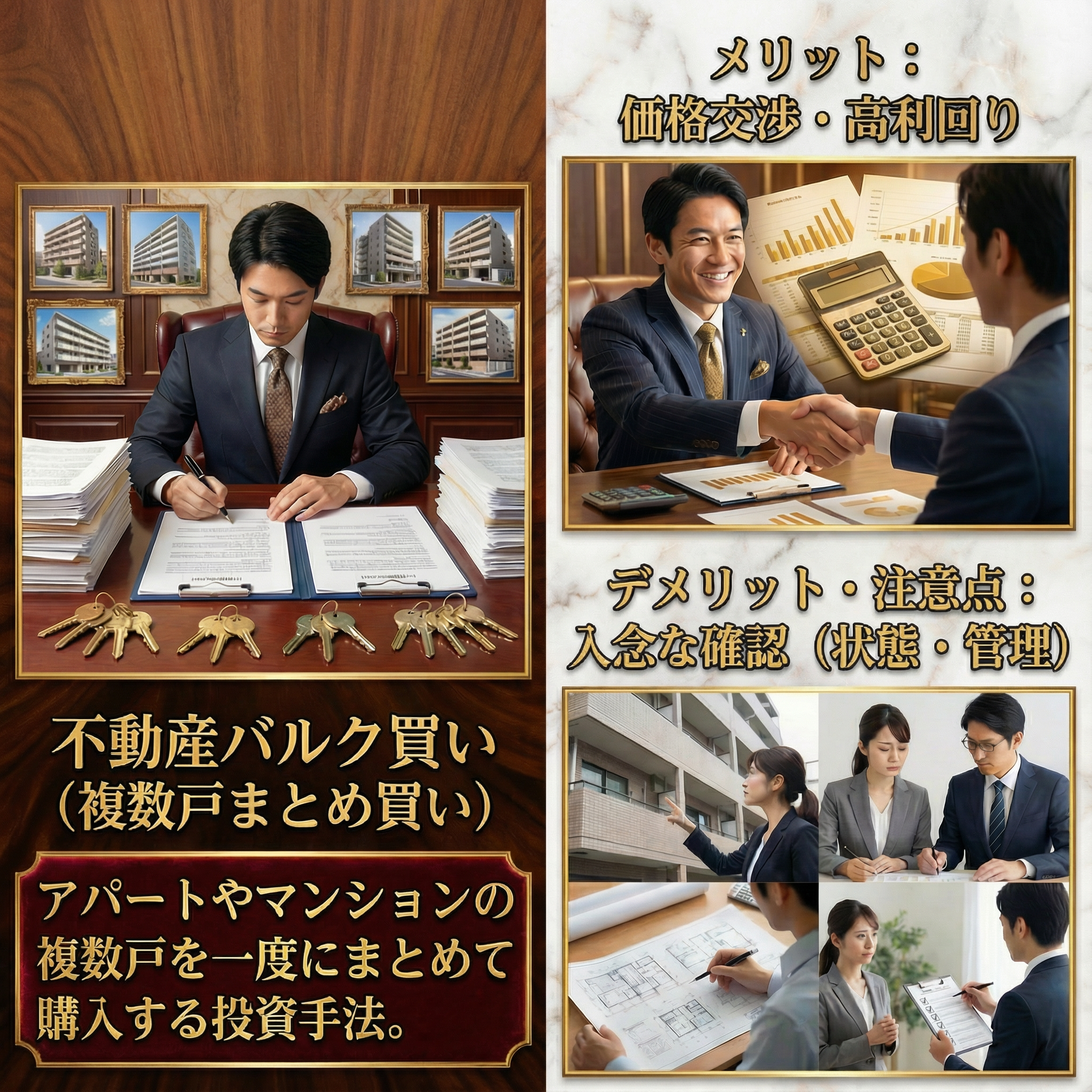 不動産投資におけるバルク買いとは、アパートやマンションなどの複数戸を一括で仕入れる購入方法