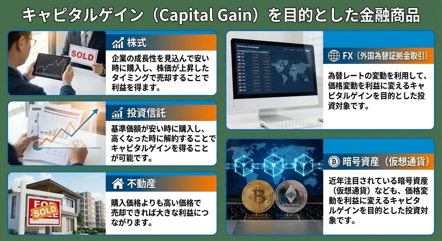 キャピタルゲインが得られる代表的な金融商品