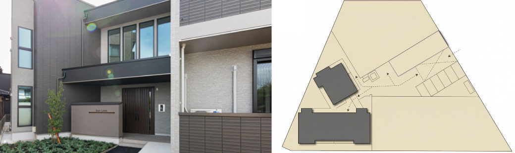 三角形の敷地に建つモダン賃貸 活用