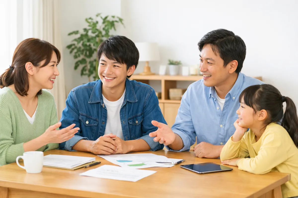 相続について話し合いをしている家族