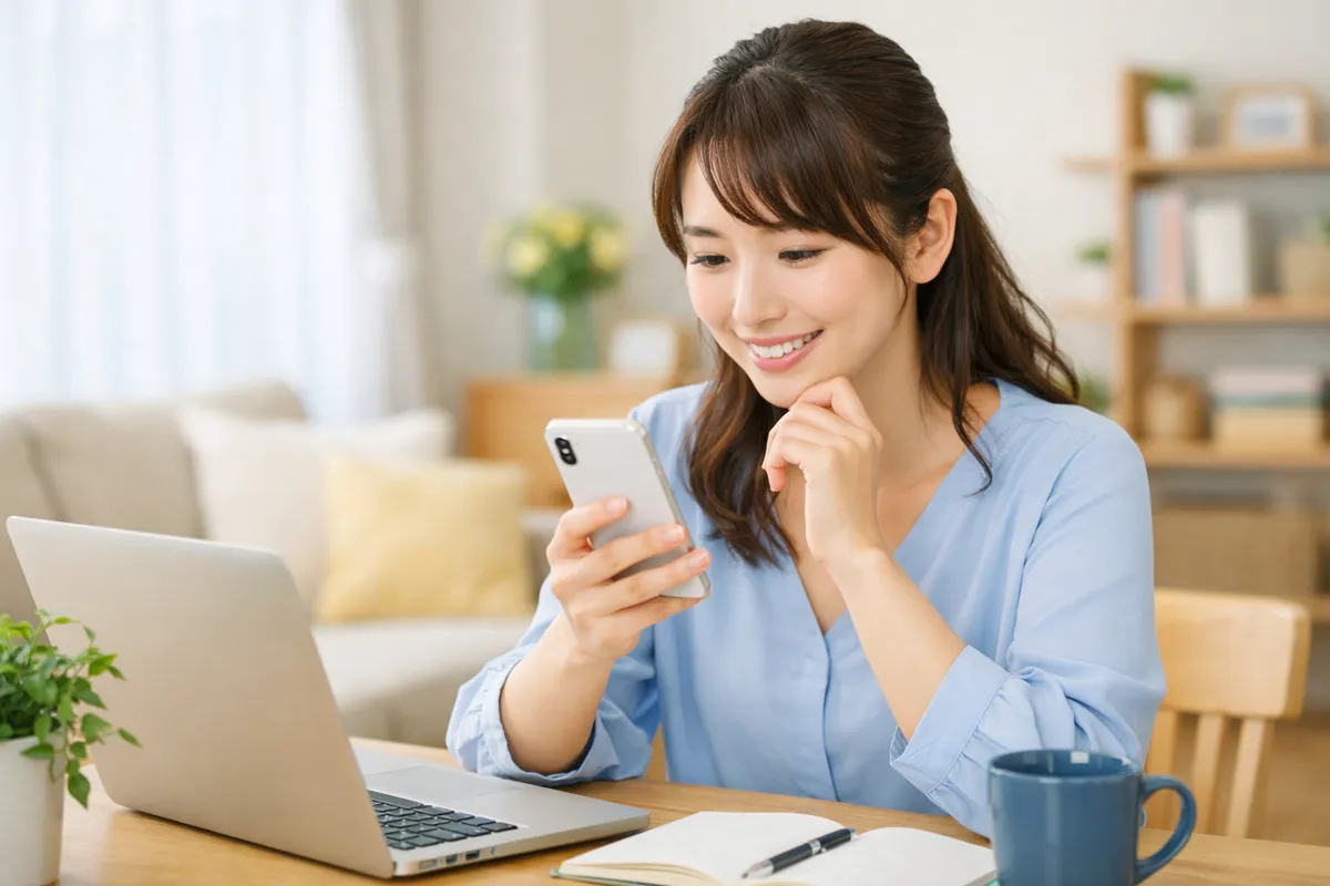 内見予約をしている女性