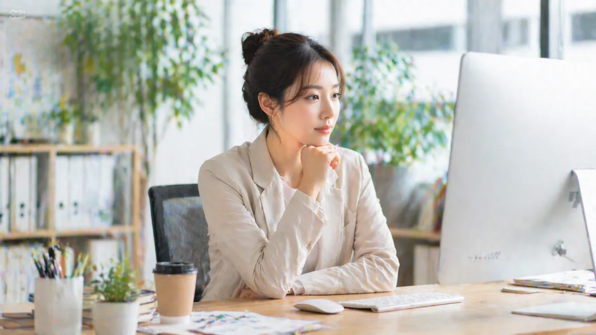 物件サイトの作成をしている女性